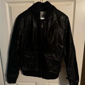 Black Levi’s Leather Jack with Hood